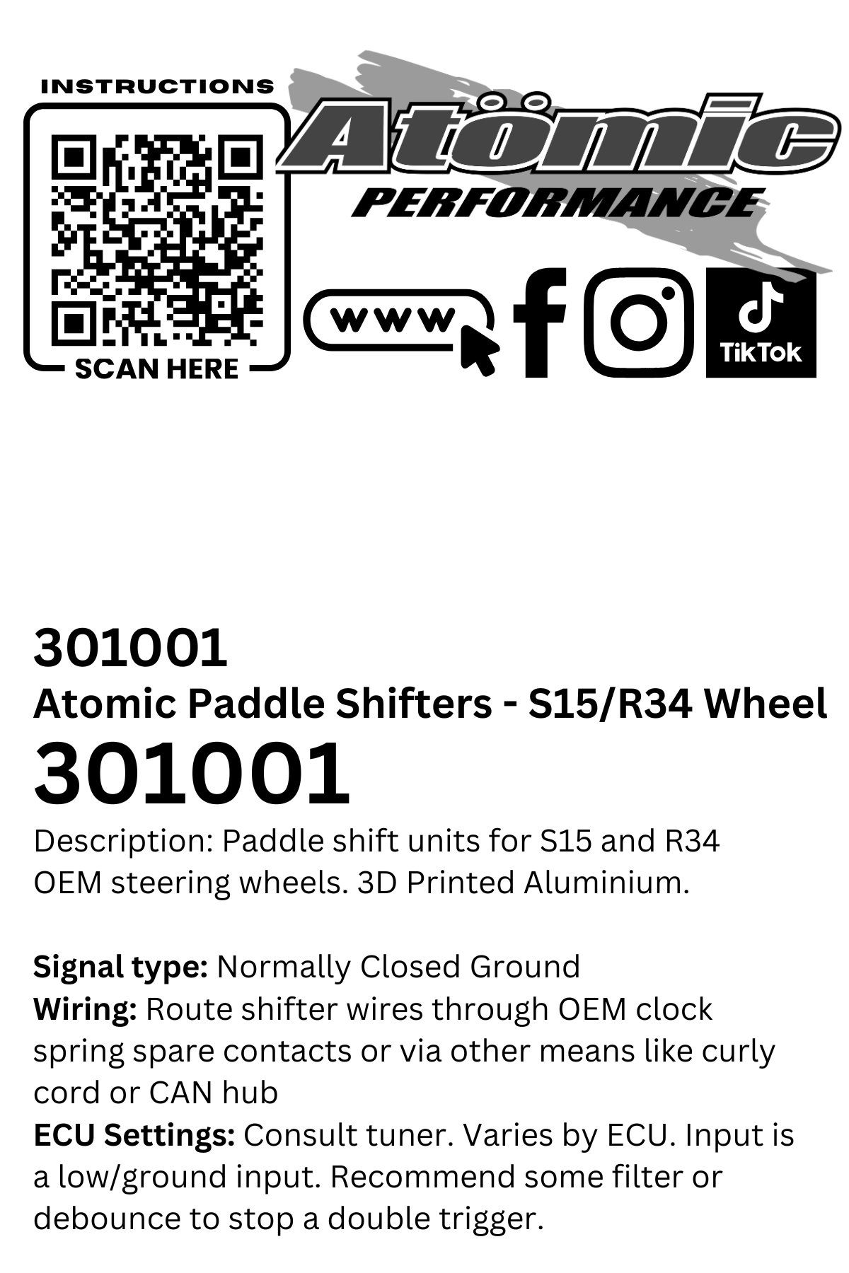 Atomic R34 & S15 Paddle Shift Kit