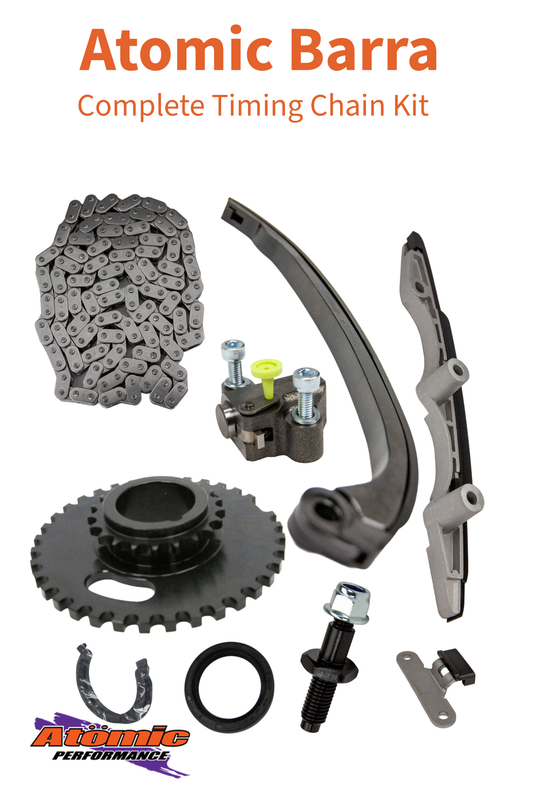 various mechanical components included in timing chain kit with a white background