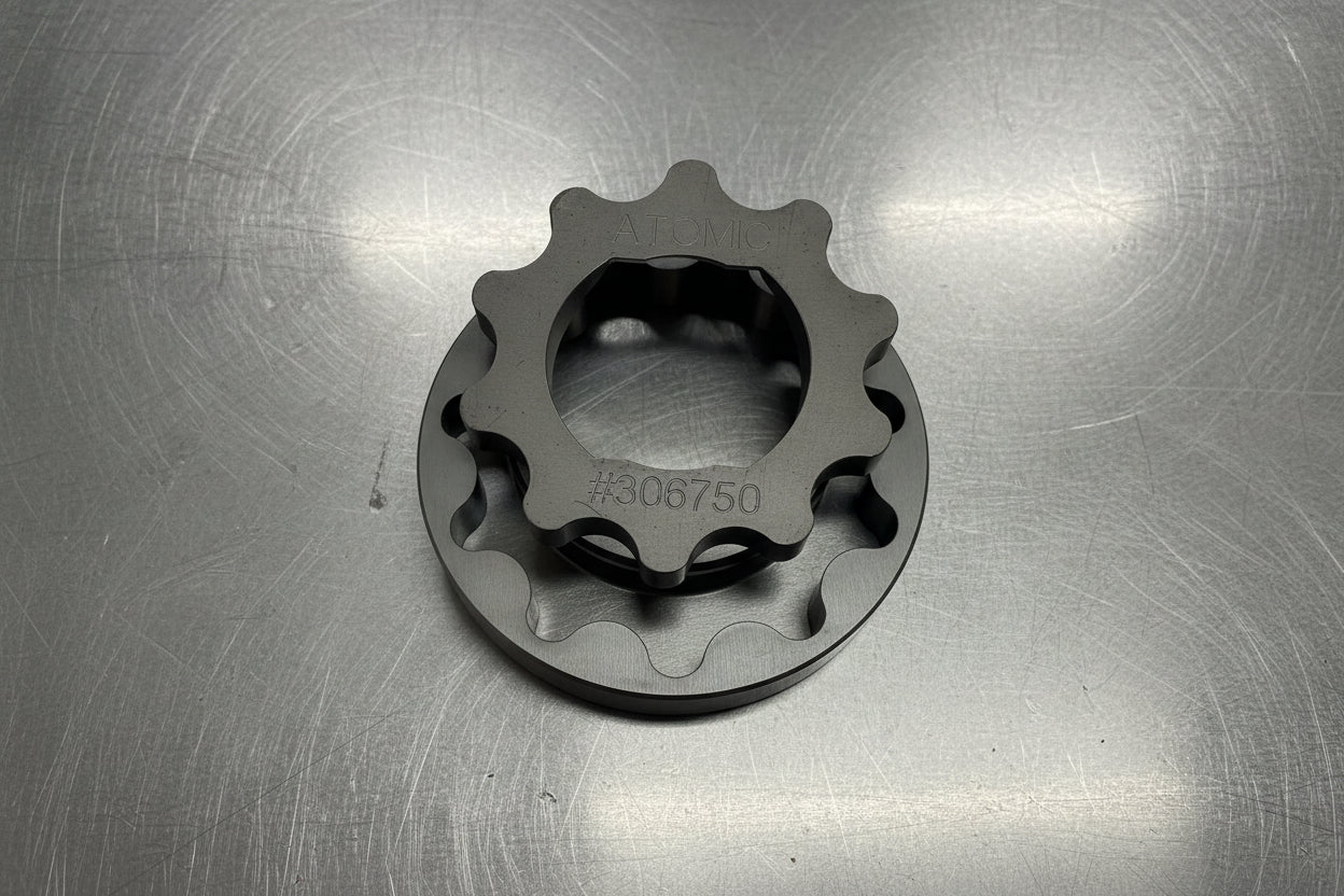 steel oil pump gears with a steel background