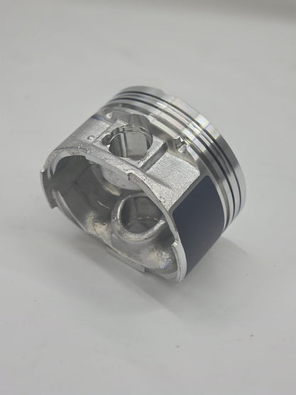Metallic piston on a light gray background