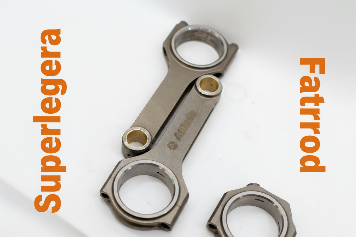 engine connecting rods in various sizes on a white background with orange text